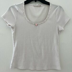 Coquette Pink Republic White Fitted Embellished T-Shirt